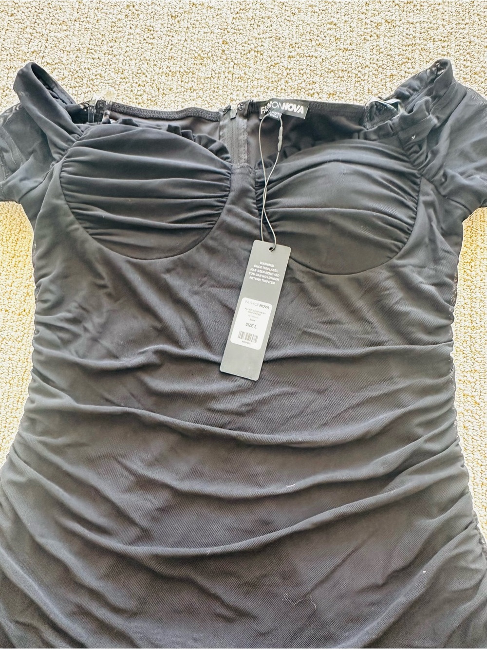 FASHION NOVA Black Off-Shoulder Ruched Bust Top, NWT